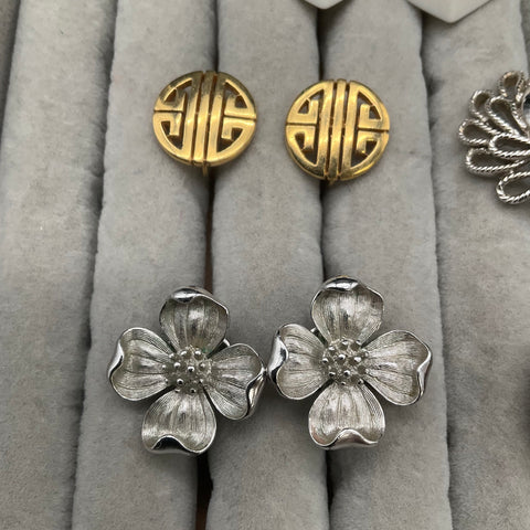 Vintage Crown Trifari Costume Jewelry Lot of 5 Pairs Clip-on Earrings Mixed