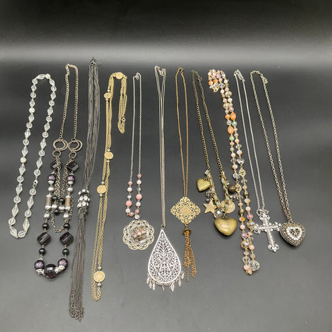 Vintage to Modern Costume Jewelry Lot of 11 Necklaces Pendants Cross Tassel