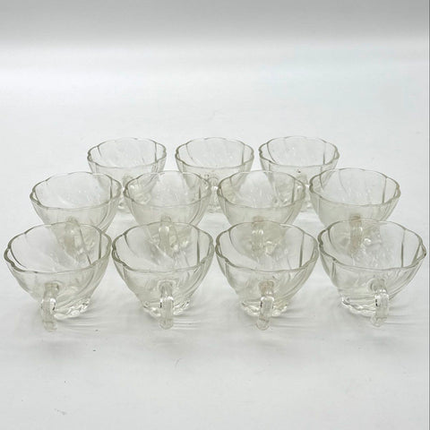 Pressed Glass Clear 11 Piece Lot Punch Bowl Cups Swirl Pattern Vintage