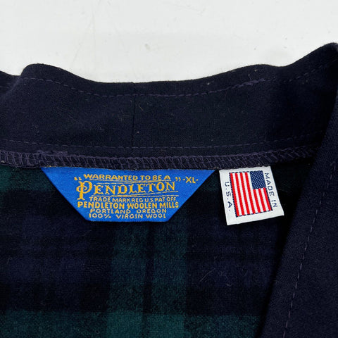 Vintage Pendleton Men's Green Black Watch Plaid Virgin Wool Cardigan Sz XL