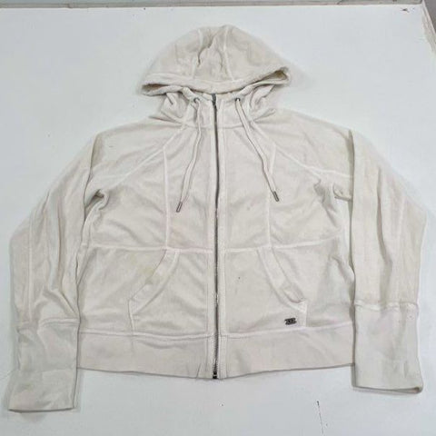 Vintage Y2K Tommy Hilfiger Sport White Terry Velour Full Zip Hoodie Wmns L