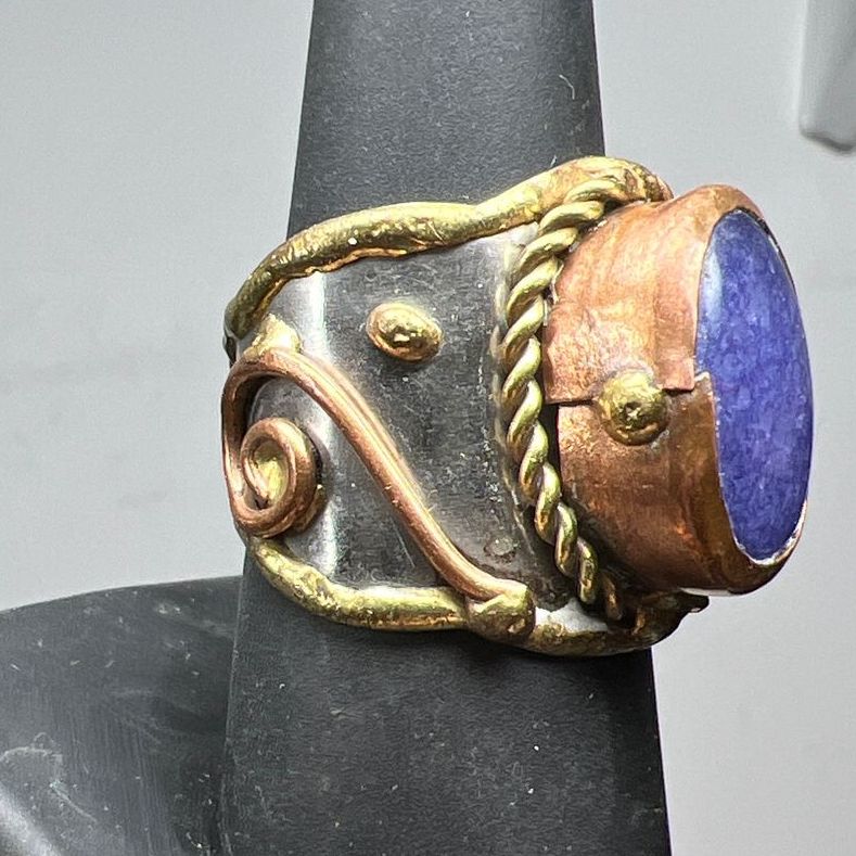 Ornate Purple Amethyst Stone Adjustable Ring 7.81g