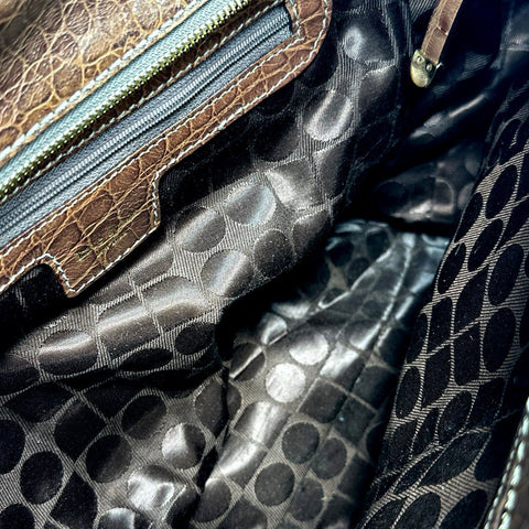Kate Spade Brown Croc Leather Grey Suede Tote Shoulder Bag Gold Hardware