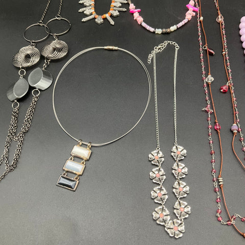 Vintage and Modern Costume Jewelry Lot of 10 Beaded and Silver Tone Necklaces