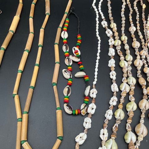 Vintage to Modern Mixed Necklace Jewelry Lot 15 Pieces Shell Wood Puka Cowrie