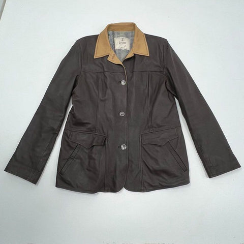 Livar Vintage Men's Brown Leather Chore Barn Coat Jacket Made in Italy Size 54