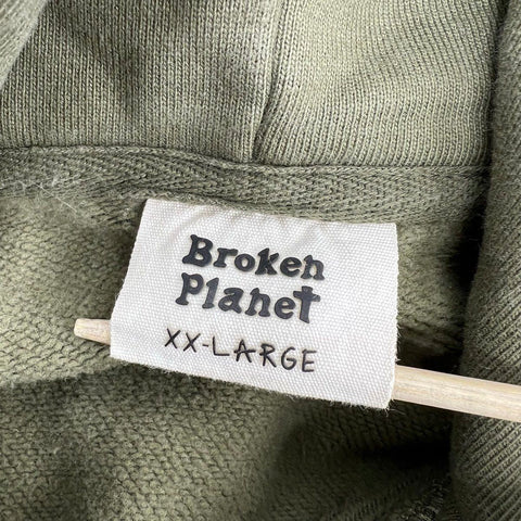 Broken Planet Men's Basics Olive Green Puff Print Hoodie Sweatshirt Size XXL