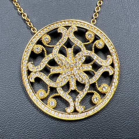 Touchstone Crystal Gold Plate Circle Pendant Necklace 23.95g
