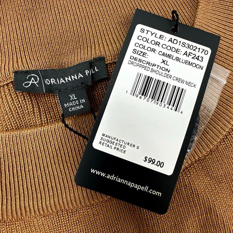 Adrianna Papell Women's Camel Striped Crew Neck Side Button Sweater Sz XL NWT