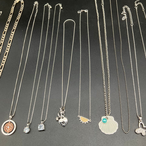 Fossil Lia Sophia Boho Jewelry Lot of 14 Necklaces Pendants Figaro Silver Tone