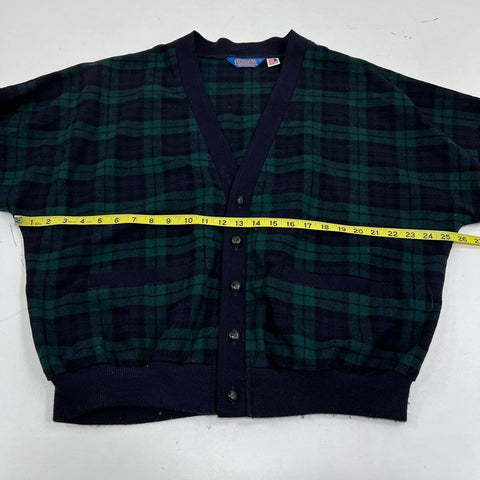 Vintage Pendleton Men's Green Black Watch Plaid Virgin Wool Cardigan Sz XL