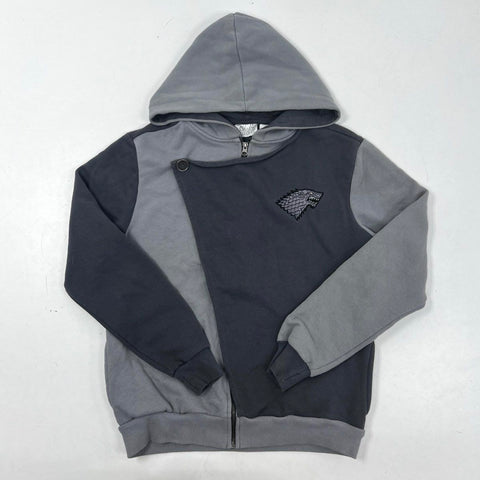 Game of Thrones Men's House Stark Asymmetric Zip Hoodie Gray Quilted Size M