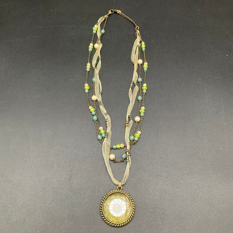 Monet Bronze Tone Carved Flower Multi-Strand Necklace & Drop Earrings Set Y2K
