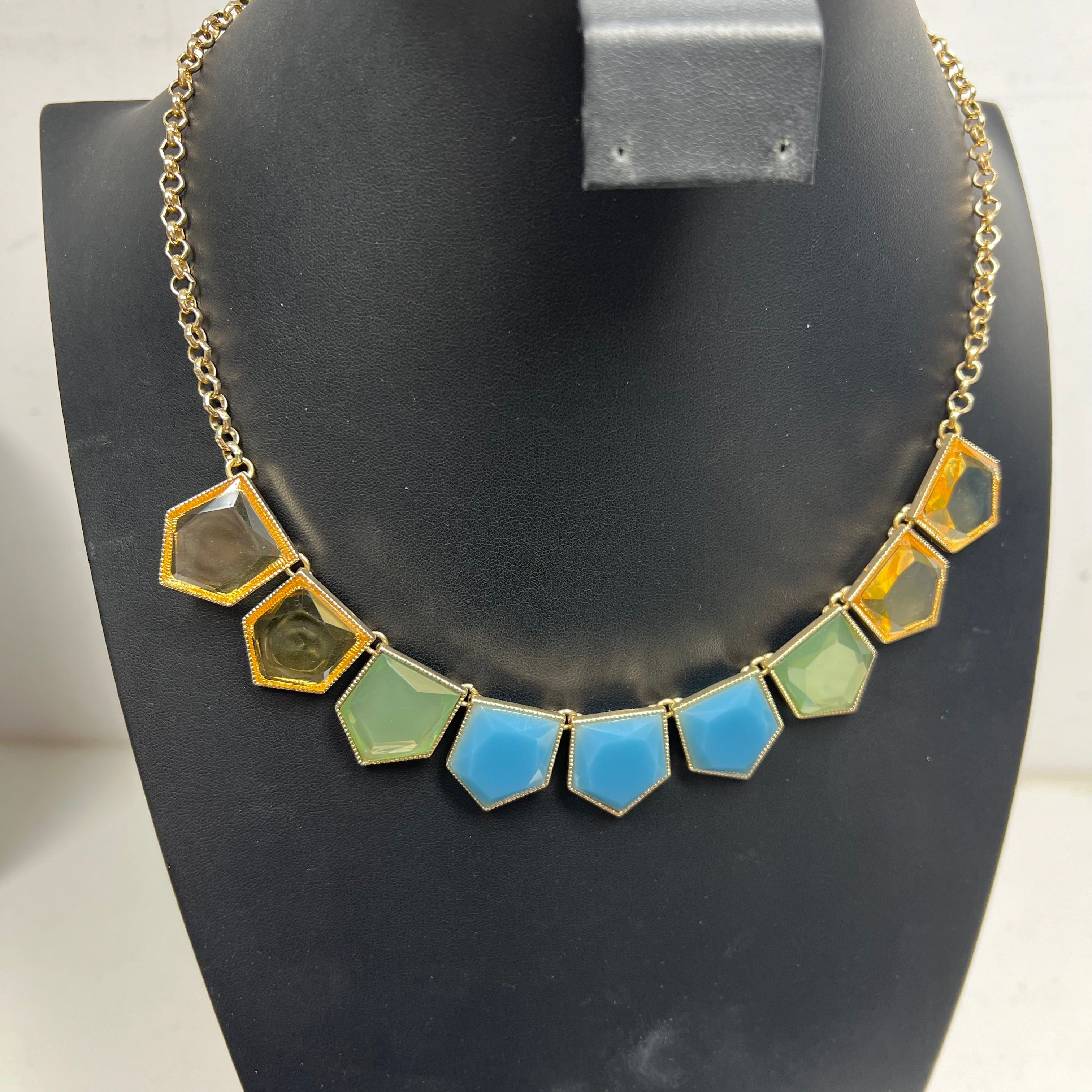 Lot of 3 Y2K Statement Blue Green Gems Necklaces