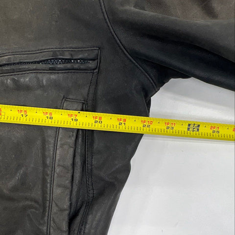 Vintage 80s Clipper Mist Men's Leather Bomber Jacket Faded Black Quilted Sz 38