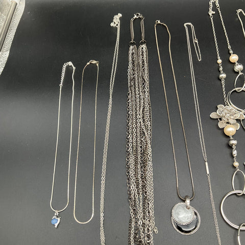 Fashion Costume Jewelry Lot 0.7 Lbs Mixed Silver Tone Necklaces Pendants