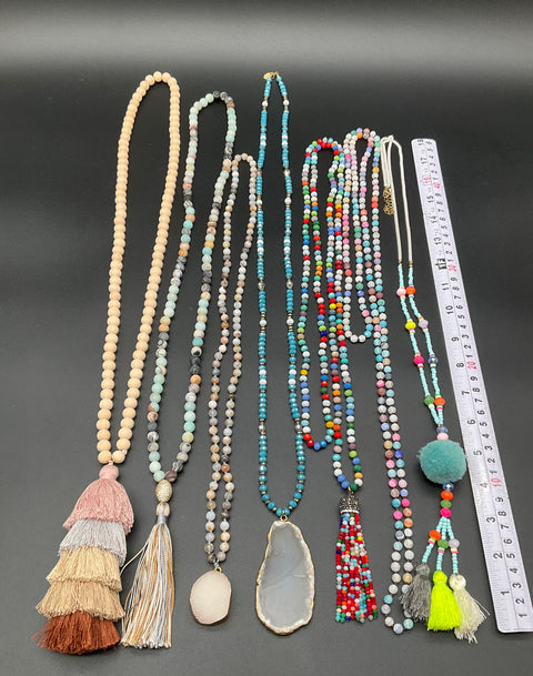 Lot of 20 Modern Beaded Jewelry Necklaces Bracelets Tassel Agate Heishi Style