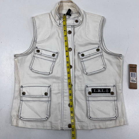 Lauren Ralph Lauren Women's White Utility Cargo Vest Contrast Stitch Sz L NWT