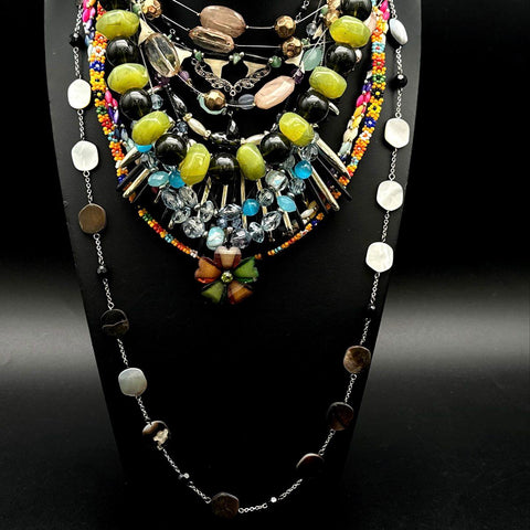 Boho Beaded Statement Necklace Lot Multi-Strand Colorful Fashion Jewelry
