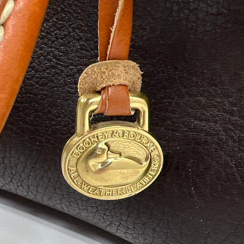Vintage 90s Dooney & Bourke Black Tan All Weather Leather Satchel Brass