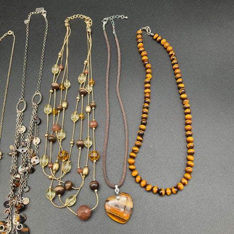 Tiger's Eye Beaded Multi-strand Statement Necklaces Wearable Jewelry Lot of 8