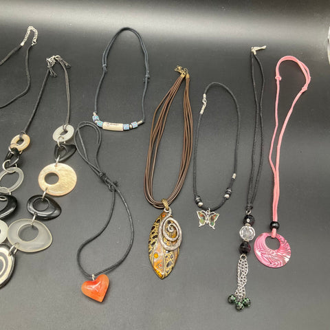 Mixed Fashion Costume Jewelry Lot 14 Necklaces Boho Corded Moon Heart 0.5 lbs