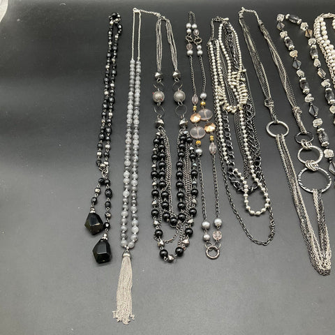 Silver Tone Beaded Faux Pearl Multi-Strand Tassel Necklace Jewelry Lot of 8