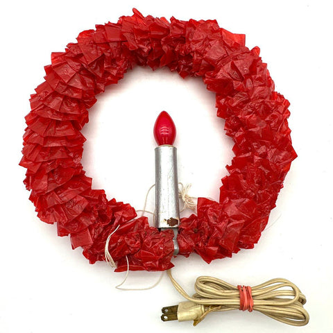 Vintage Christmas Light Up Wreath Lot 2 Electric Red Mid Century Tested