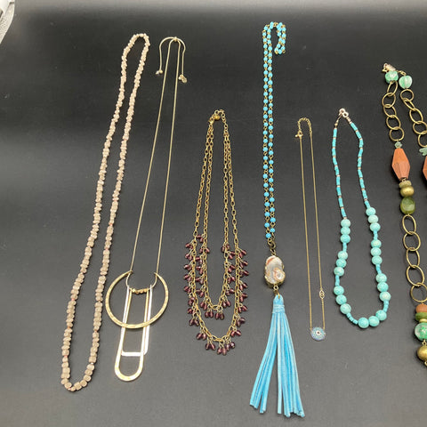 Vintage to Modern Costume Jewelry Lot of 9 Necklaces Beaded Tassel Evil Eye