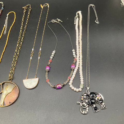 Boho Costume Jewelry Lot 12 Necklaces Elephant Rhinestone Beaded Pendants