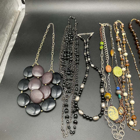 Vintage to Modern Costume Jewelry Lot 11 Necklaces Statement Beaded Boho 1.3lb