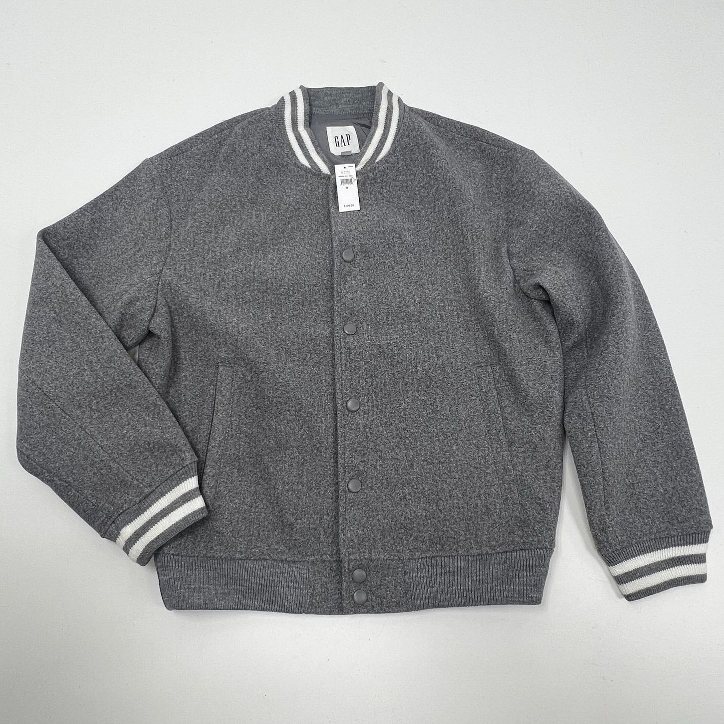 NWT GAP Varsity Bomber Light Heather Gray Jacket Men's Size Small $129