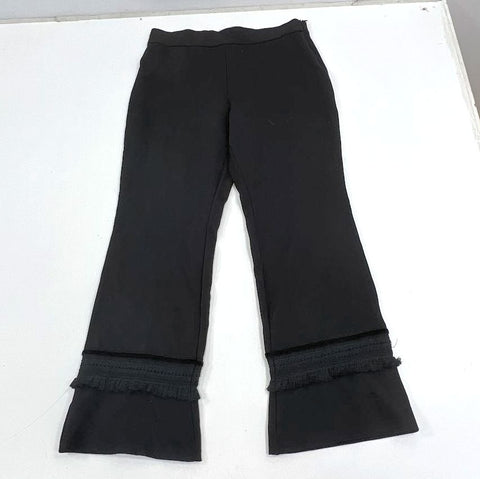 Fuzzi Black Cropped Flare Fringe Hem Stretch Pants Women's Size L