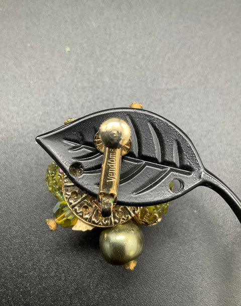 Vintage Vendome Green AB Crystal Glass Bead Demi Parure Bracelet Earring Set