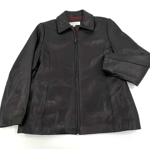 Vintage Y2K Liz Claiborne Black Leather Zip Front Jacket Women's L