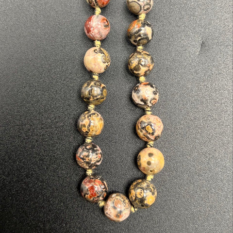 Vintage Leopard Jasper Stone Beaded Opera Length Necklace Approx 32"