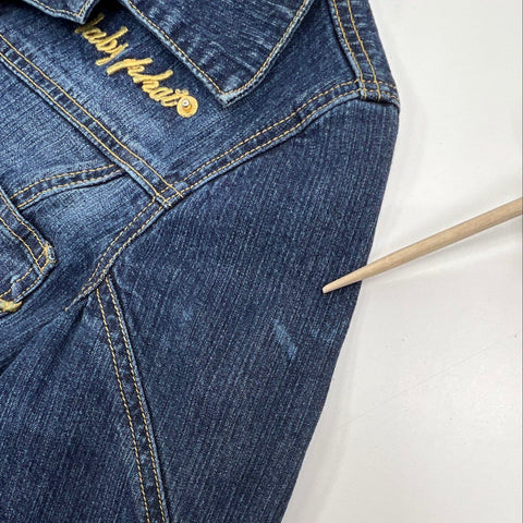 Vintage Y2K Baby Phat Women's Blue Jean Jacket Embroidered Cat Logo Sz M