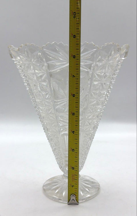 Hofbauer Byrdes Crystal Footed Fan Vase Bird West Germany Vintage 8 Inch