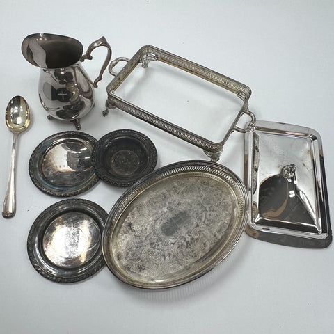 Lot of 8 Silver Plate Serving Pieces Gorham Sheridan Trays Creamer Vintage