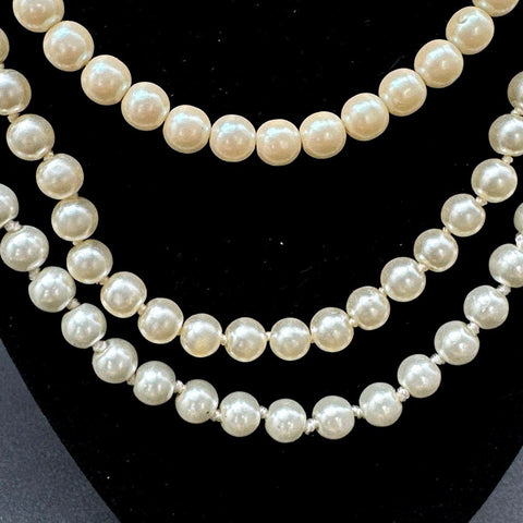 Faux Pearl Jewelry Lot 3pc Multi-Strand Lariat Triple Strand Necklace Bracelet