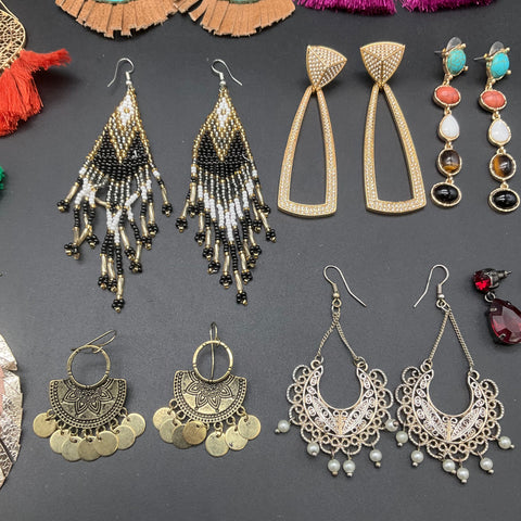 Bohemian Statement Earrings Lot of 15 Pairs Beaded Tassel Fringe Fashion Jewelry