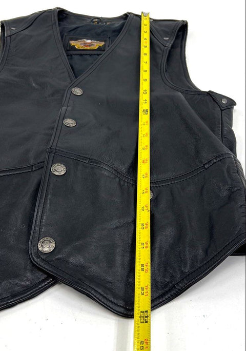 Vintage 90s Harley-Davidson Leather Biker Buckle Back Vest Sz S