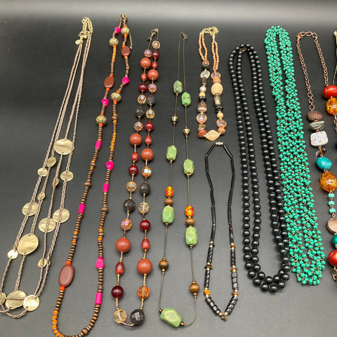 Vintage to Modern Costume Jewelry Lot of 11 Necklaces Beaded Boho Multi-Strand