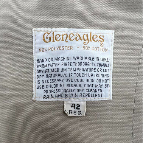 Vintage 80s Gleneagles Double Breasted Belted Trench Coat Raincoat Sz 42 REG