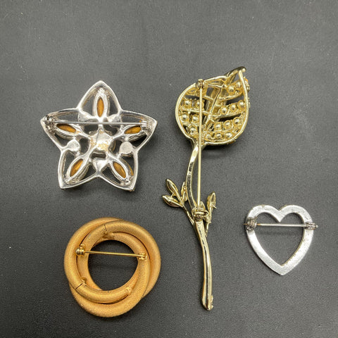 Vintage Costume Jewelry Lot 5 Brooches Enamel Bird Star Heart Floral