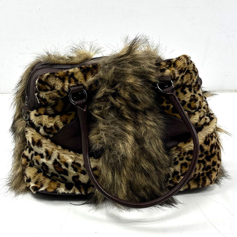 Adrienne Landau Leopard Print Brown Faux Fur Satchel Bag NWT Animal Print