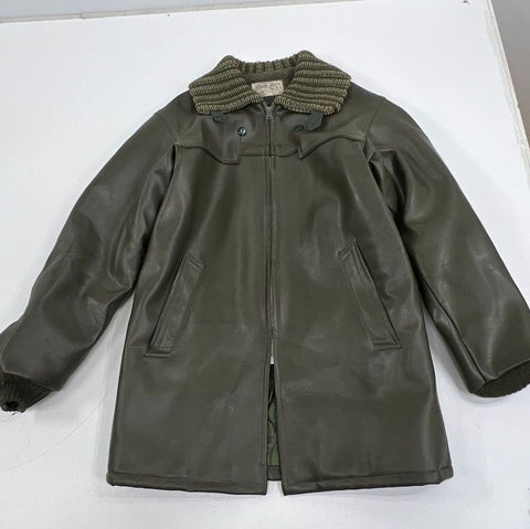 Vintage 70s Bolta Flex 400 Faux Leather Sherpa Lined Car Coat Jacket Sz L