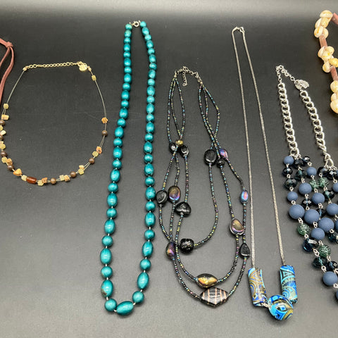 Vintage to Modern Costume Jewelry Lot 10 Necklaces Shell Beaded Millefiori
