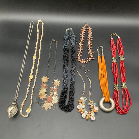 Boho Eclectic Jewelry Lot of 8 Necklaces Shell Pearl Seed Bead Star Charms