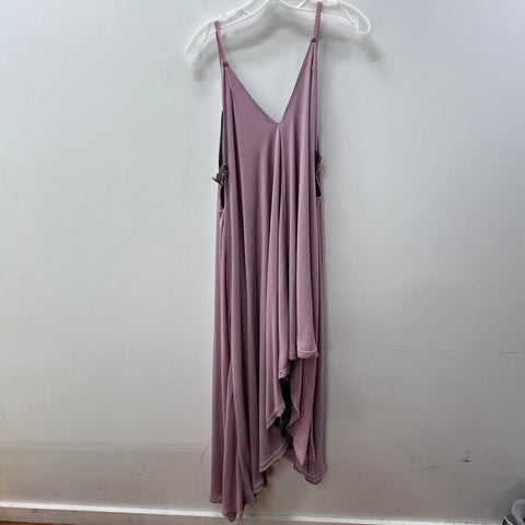 Free People Midnight Dance Purple Beaded Asymmetrical Maxi Slip Dress Women's M